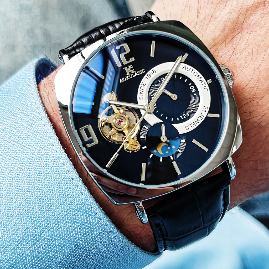 Mens Square Fully Automatic Mechanical Watch Casual Mens Wristwatch